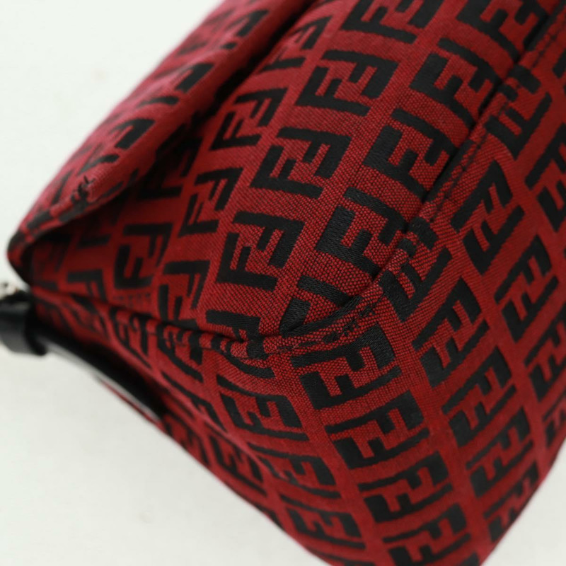 【日本直送】FENDI Zucchino帆布Mamma Baguette單肩包 紅色銀色 正品 161663SAV-13