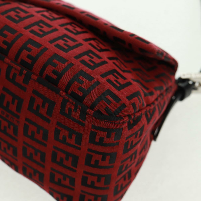 【日本直送】FENDI Zucchino帆布Mamma Baguette單肩包 紅色銀色 正品 161663SAV-14