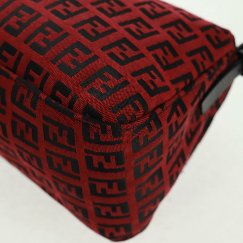 【日本直送】FENDI Zucchino帆布Mamma Baguette單肩包 紅色銀色 正品 161663SAV-16