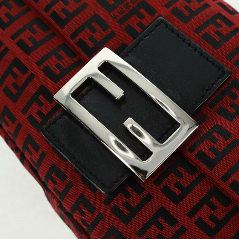 【日本直送】FENDI Zucchino帆布Mamma Baguette單肩包 紅色銀色 正品 161663SAV-17