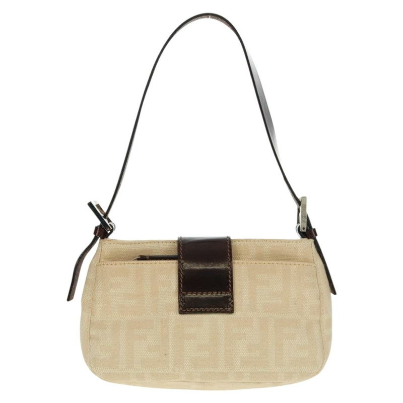 【日本直送】FENDI Zucca帆布Mamma Baguette單肩包 米色 銀色 正品 163656V-1