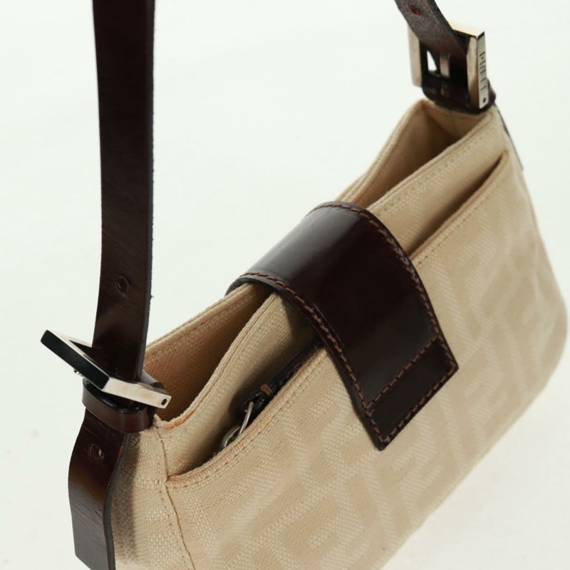 【日本直送】FENDI Zucca帆布Mamma Baguette單肩包 米色 銀色 正品 163656V-5