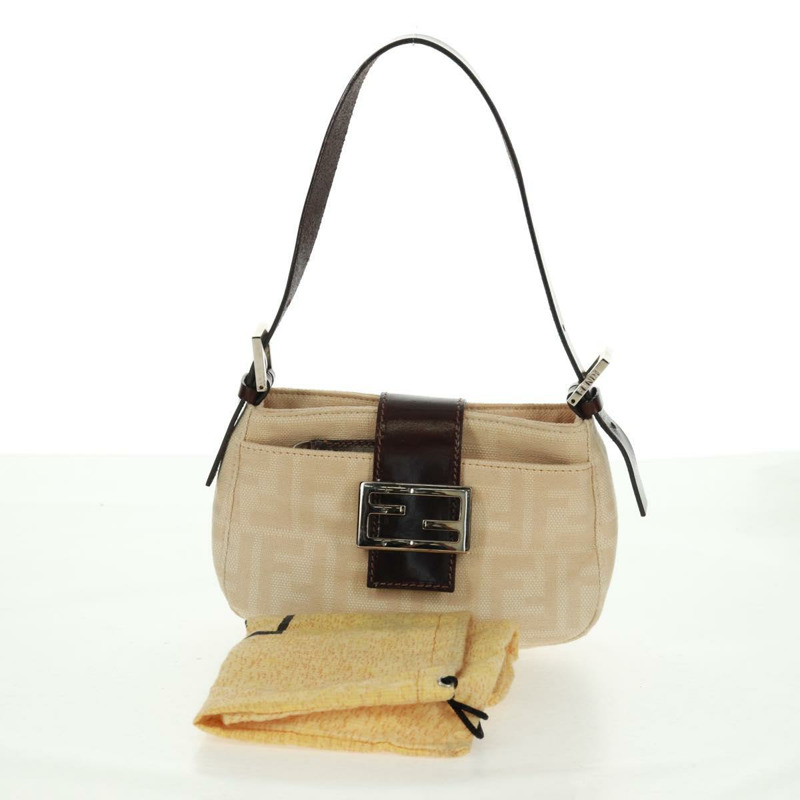【日本直送】FENDI Zucca帆布Mamma Baguette單肩包 米色 銀色 正品 163656V-11