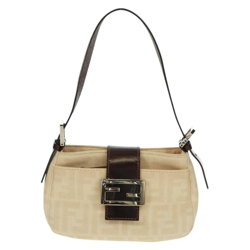 【日本直送】FENDI Zucca帆布Mamma Baguette單肩包 米色 銀色 正品 163656V-12