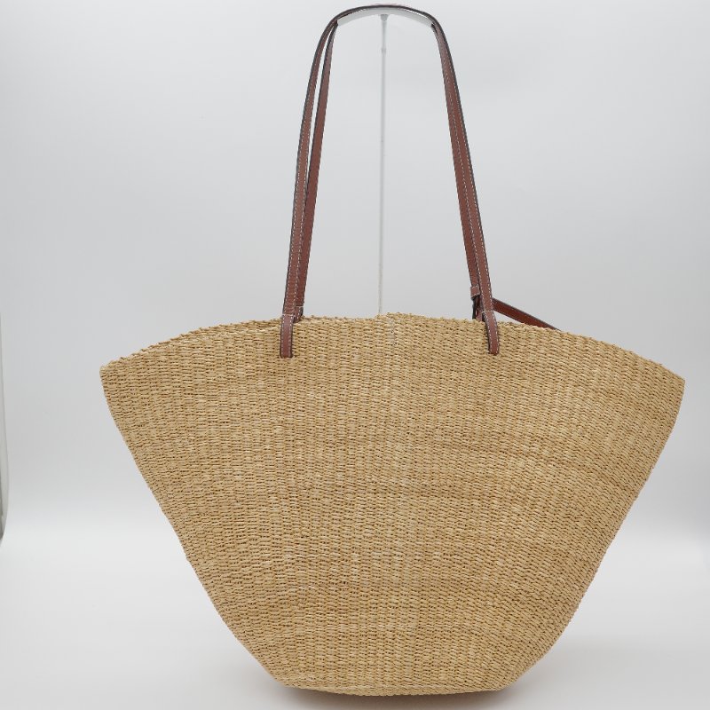 Loewe 羅威 Shell Basket 原色 棕色 編織拉菲草拼 Logo吊飾 托特包 草編包 單肩包-1