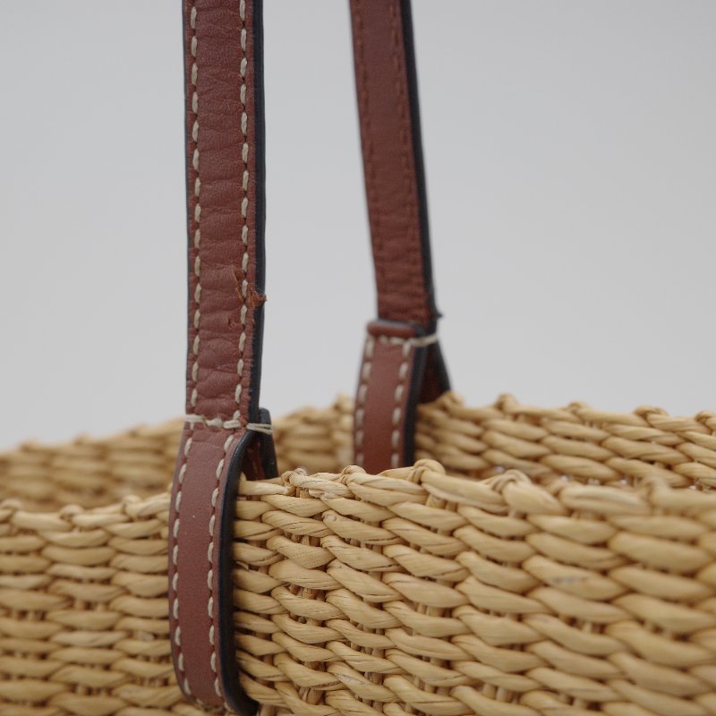 Loewe 羅威 Shell Basket 原色 棕色 編織拉菲草拼 Logo吊飾 托特包 草編包 單肩包-12
