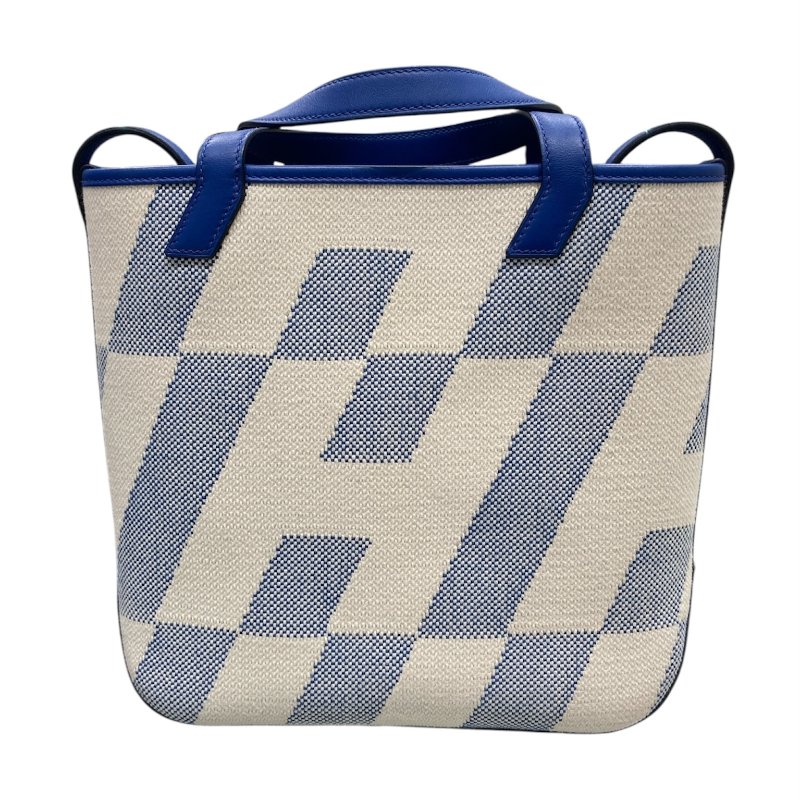 HERMES 愛馬仕 CABAS H BIAIS 27 帆布側背包 帆布 藍色系-2