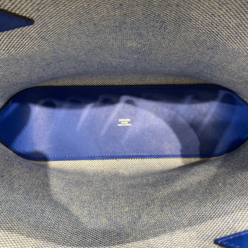 HERMES 愛馬仕 CABAS H BIAIS 27 帆布側背包 帆布 藍色系-10