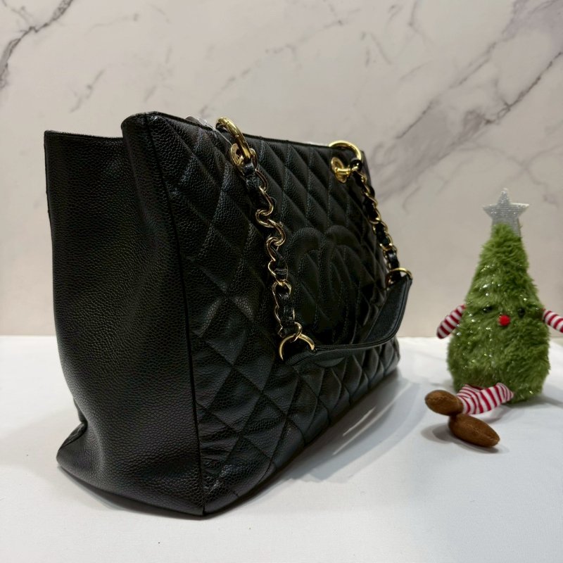 CHANEL GST荔枝黑金購物包-3