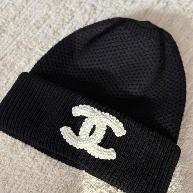 Chanel 26c 黑色菠蘿帽 針織冷帽白色cc logo-2