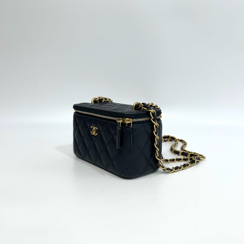 香奈兒長盒子CHANEL黑金粒紋牛皮小吊飾長盒子AP3376-4