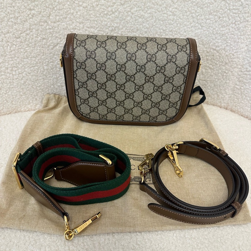 GUCCI Horsebit 1955系列 狀態非常好 型號:658574 HUHHG 8565 材質:米色/烏木色 GG Supreme 帆布-1