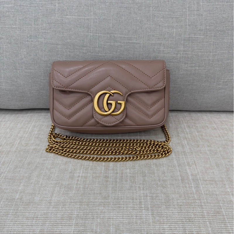 Gucci古馳奶茶色marmont mini鏈條包 斜背包-0