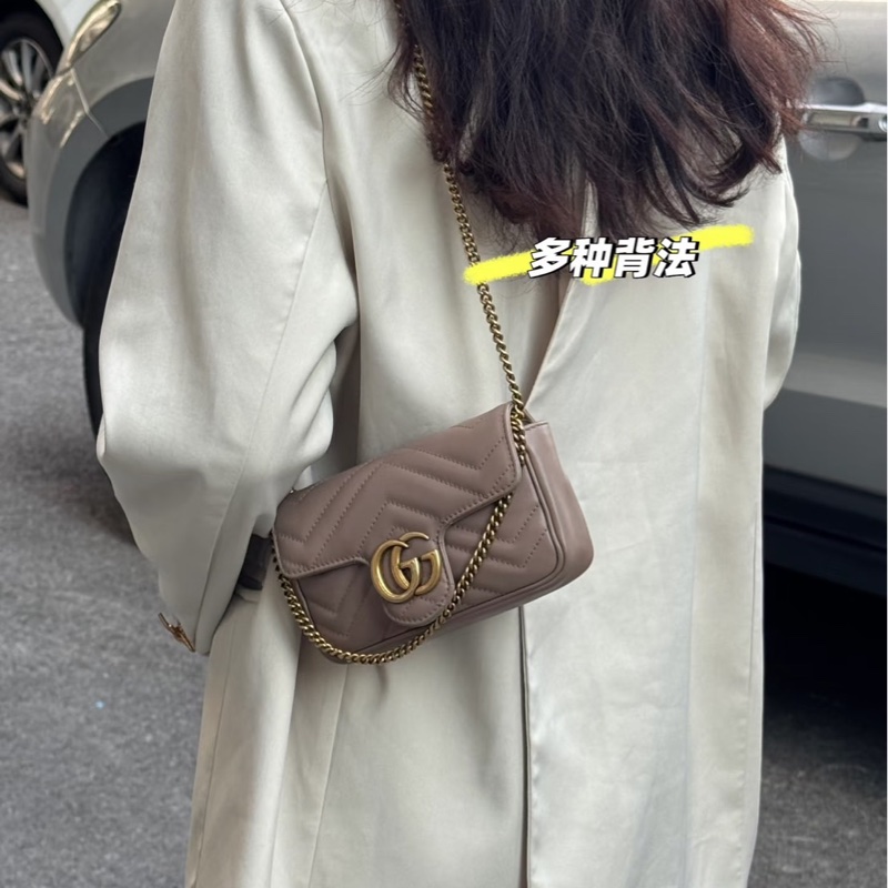 Gucci古馳奶茶色marmont mini鏈條包 斜背包-1