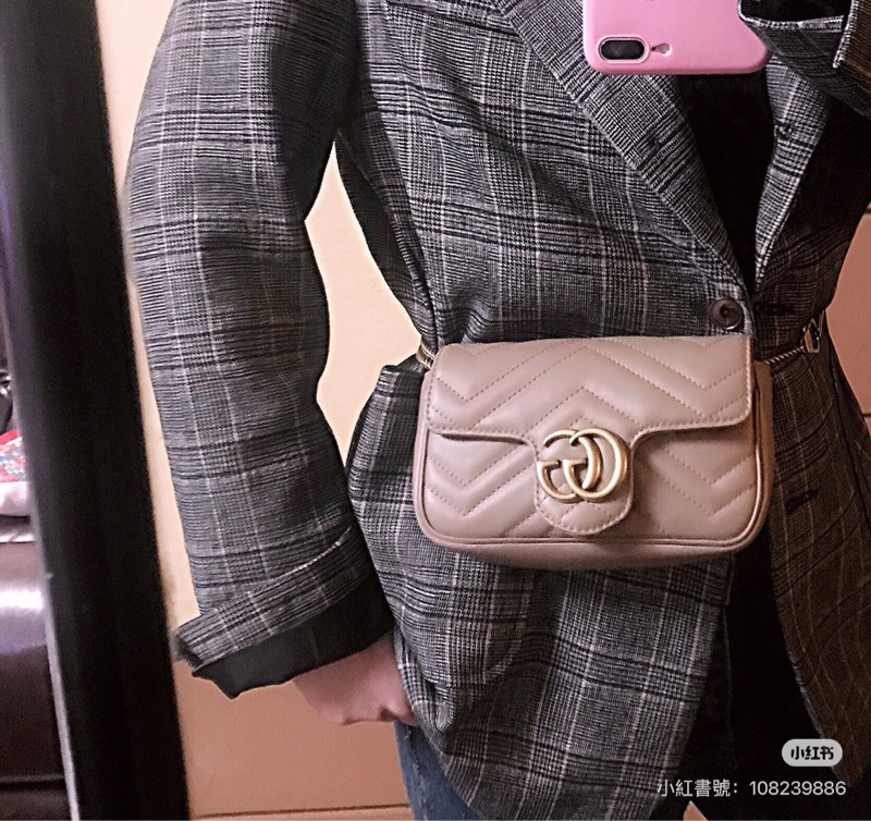 Gucci古馳奶茶色marmont mini鏈條包 斜背包-2