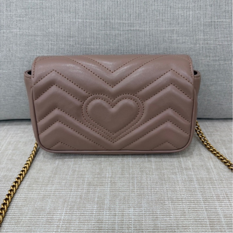 Gucci古馳奶茶色marmont mini鏈條包 斜背包-7