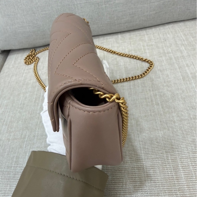 Gucci古馳奶茶色marmont mini鏈條包 斜背包-15