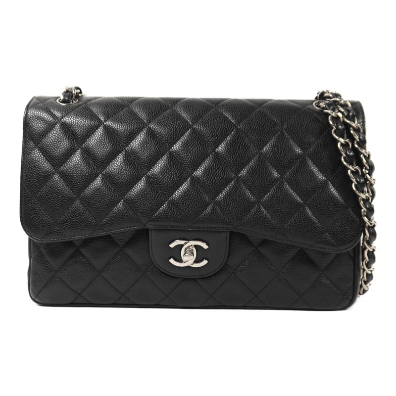 CHANEL 牛皮皮革Large Classic銀扣鏈帶肩背袋-0