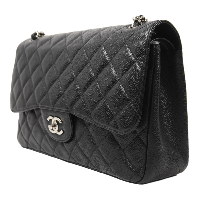 CHANEL 牛皮皮革Large Classic銀扣鏈帶肩背袋-2