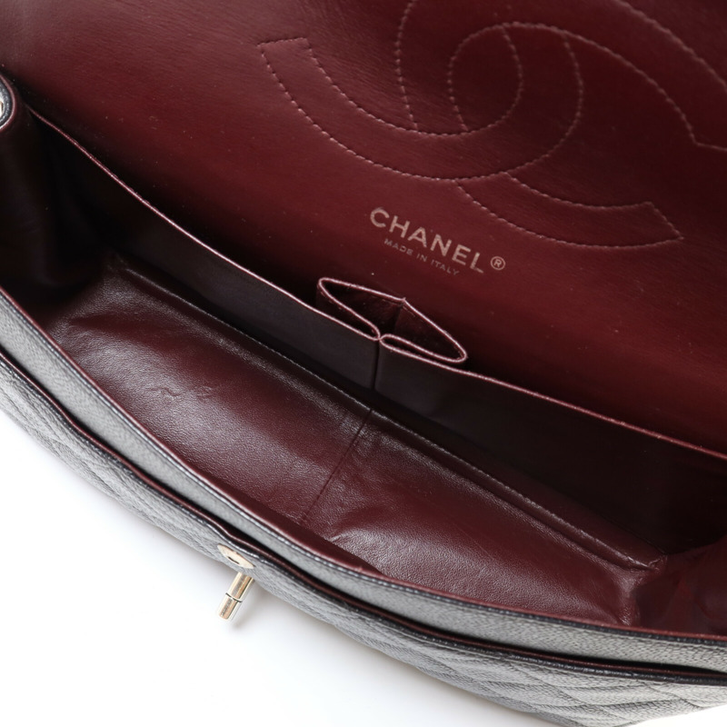 CHANEL 牛皮皮革Large Classic銀扣鏈帶肩背袋-4