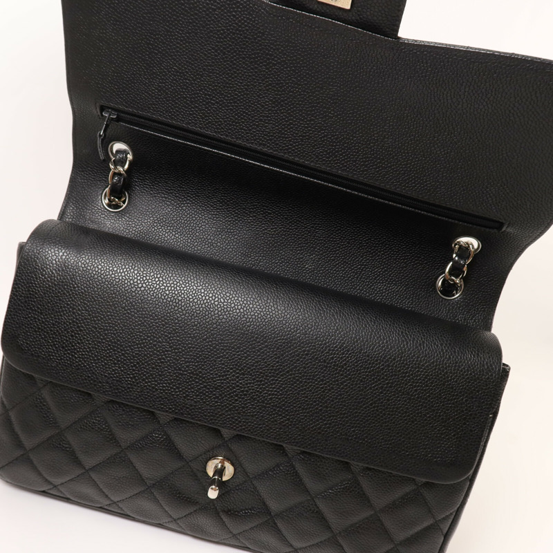 CHANEL 牛皮皮革Large Classic銀扣鏈帶肩背袋-5