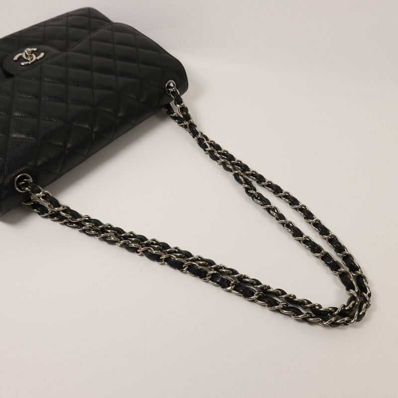 CHANEL 牛皮皮革Large Classic銀扣鏈帶肩背袋-8