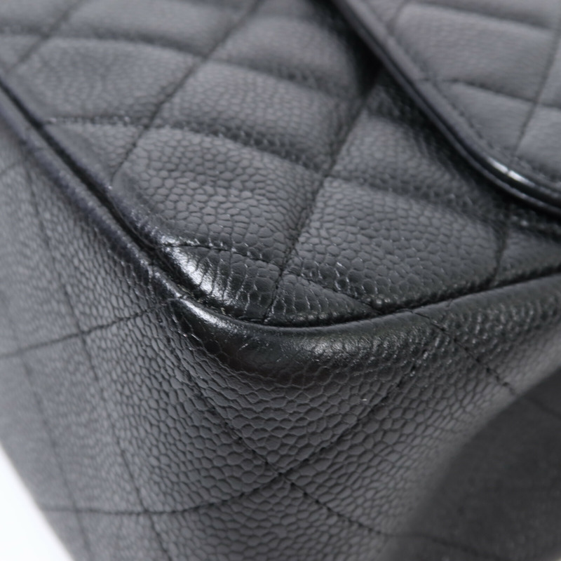 CHANEL 牛皮皮革Large Classic銀扣鏈帶肩背袋-11