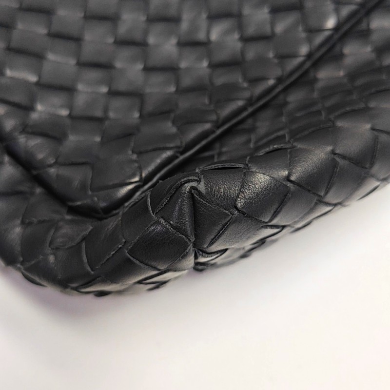 BOTTEGA VENETA 深藍色牛皮編織斜挎包單肩包黑色五金可拆卸肩帶-8