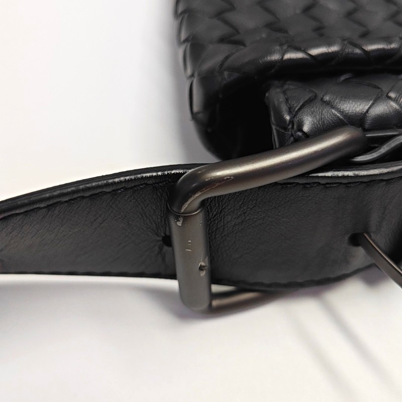 BOTTEGA VENETA 深藍色牛皮編織斜挎包單肩包黑色五金可拆卸肩帶-9
