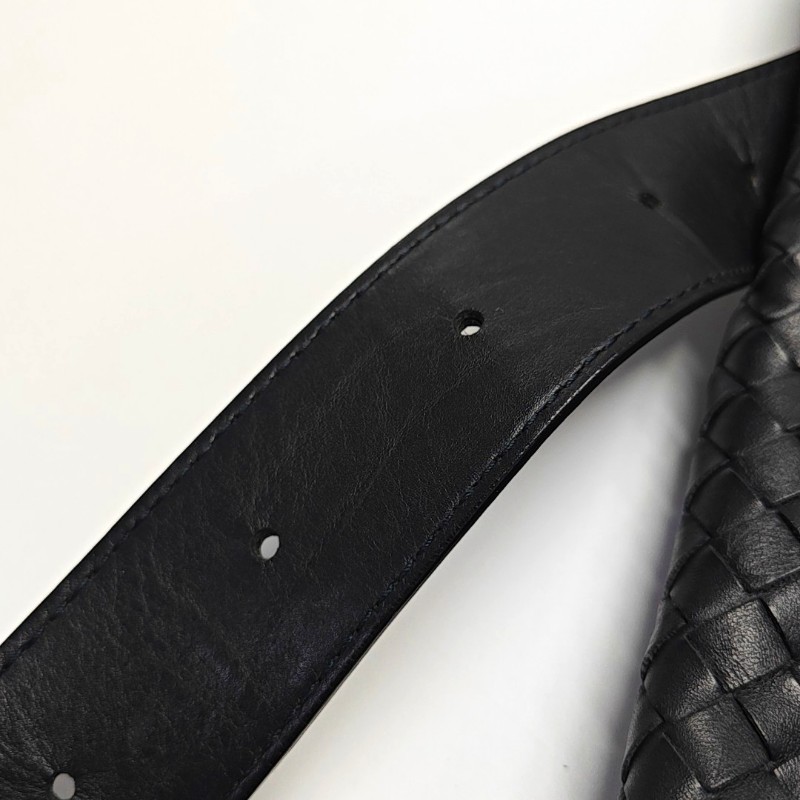 BOTTEGA VENETA 深藍色牛皮編織斜挎包單肩包黑色五金可拆卸肩帶-10