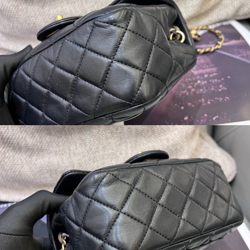 Chanel黑金羊皮金球方胖-8