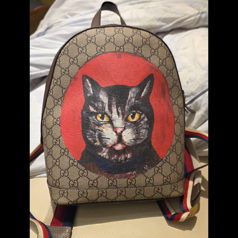 Guuci 貓咪後背包GUCCI 古馳 GG Supreme Mystic Cat 三
色織帶帆布後背包-10