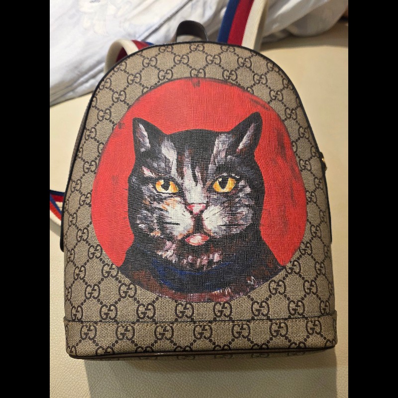 Guuci 貓咪後背包GUCCI 古馳 GG Supreme Mystic Cat 三
色織帶帆布後背包-11