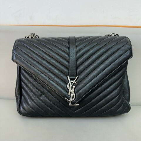 YSL college大號黑銀手提郵差包