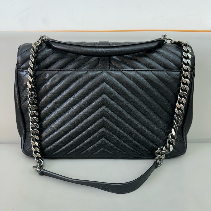 YSL college大號黑銀手提郵差包-2