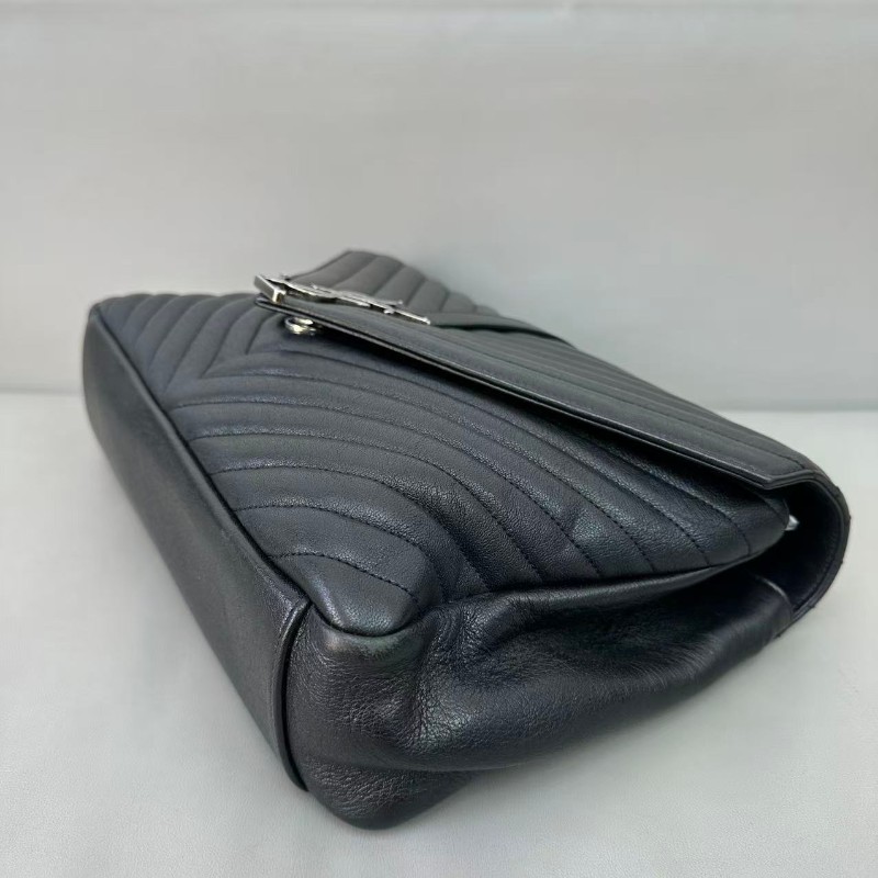 YSL college大號黑銀手提郵差包-5