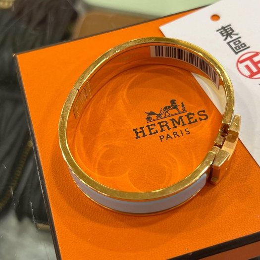 東區正精品㊣HERMES 愛馬仕水藍色H琺瑯金釦手環H手環細版 S號 RZ6178-5