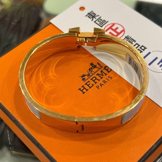 東區正精品㊣HERMES 愛馬仕水藍色H琺瑯金釦手環H手環細版 S號 RZ6178-6