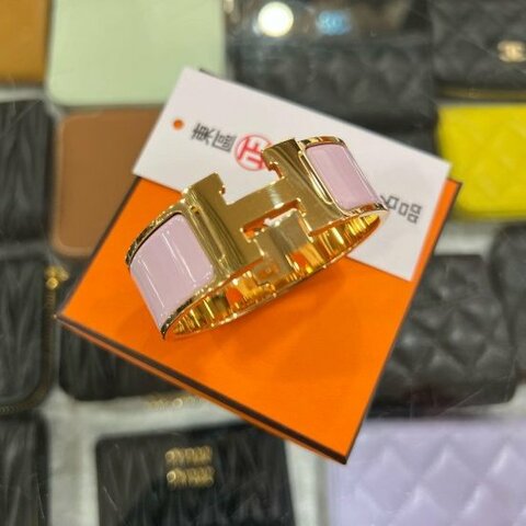 東區正精品㊣HERMES 愛馬仕粉色琺瑯金釦手環H手環中版 S號 RZ6179