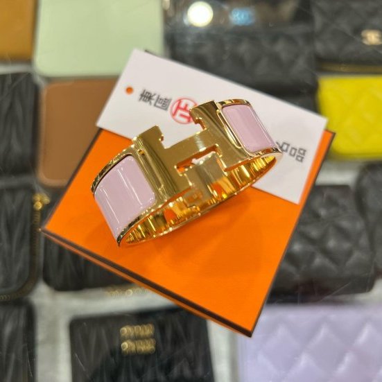 東區正精品㊣HERMES 愛馬仕粉色琺瑯金釦手環H手環中版 S號 RZ6179-0