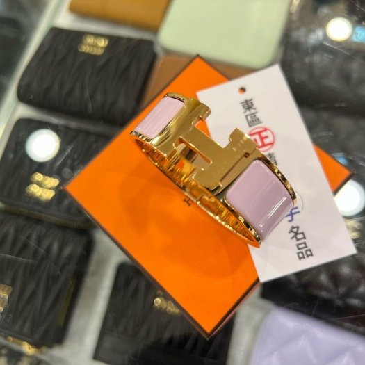 東區正精品㊣HERMES 愛馬仕粉色琺瑯金釦手環H手環中版 S號 RZ6179-1