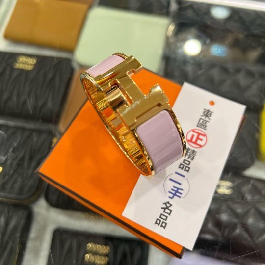 東區正精品㊣HERMES 愛馬仕粉色琺瑯金釦手環H手環中版 S號 RZ6179-4
