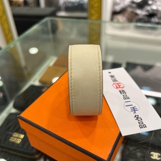 東區正精品㊣HERMES Collier de Chien CDC 米色皮革金扣手環 U刻RZ6180-7
