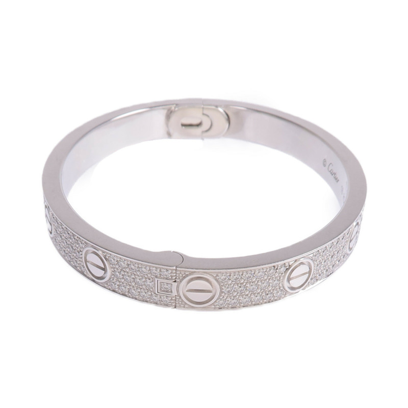 CARTIER 18K白金Love Bracelet Classic Model Paved Diamonds鑽石手鐲Cartier#16-1