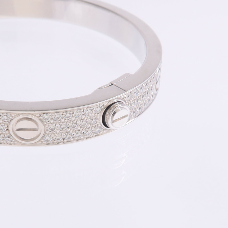 CARTIER 18K白金Love Bracelet Classic Model Paved Diamonds鑽石手鐲Cartier#16-5