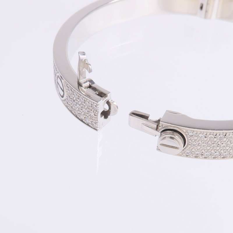 CARTIER 18K白金Love Bracelet Classic Model Paved Diamonds鑽石手鐲Cartier#16-7