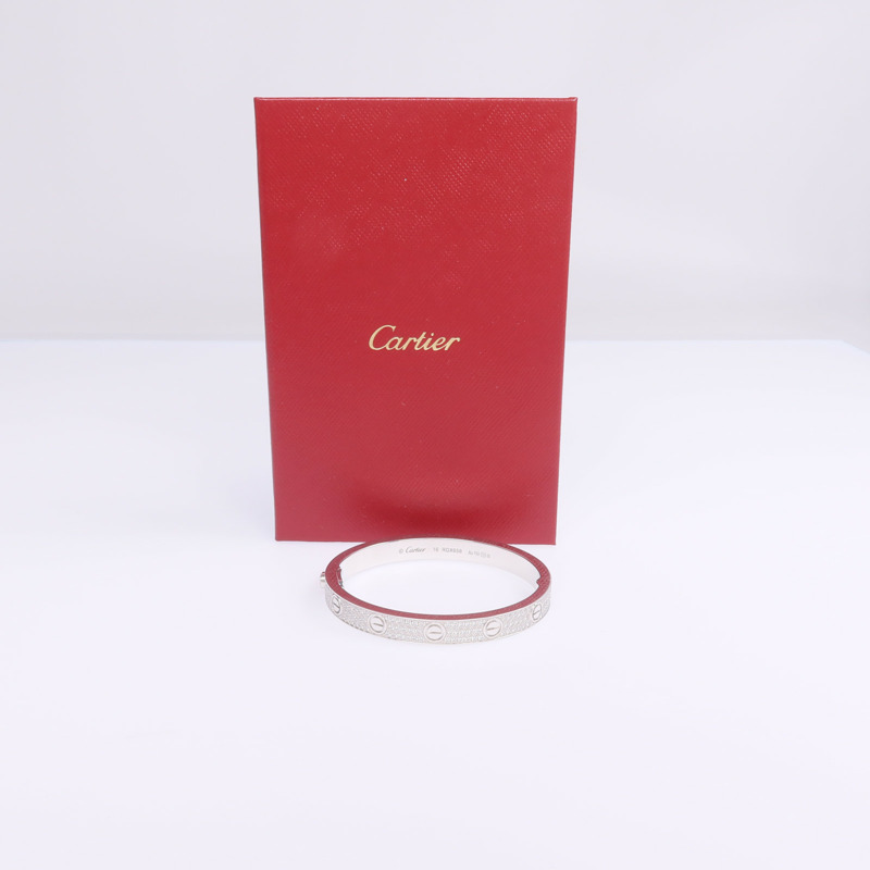 CARTIER 18K白金Love Bracelet Classic Model Paved Diamonds鑽石手鐲Cartier#16-10