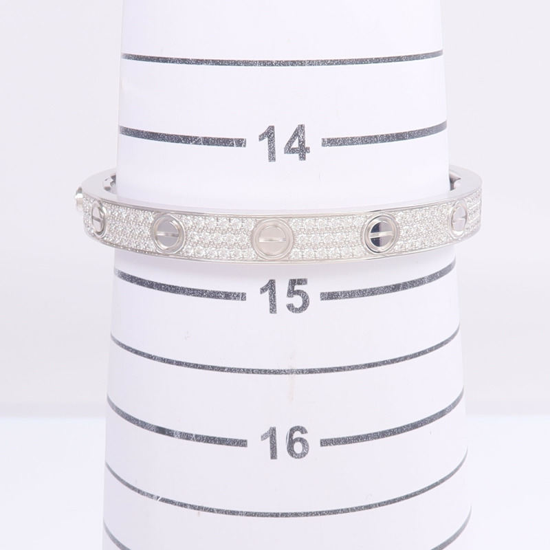 CARTIER 18K白金Love Bracelet Classic Model Paved Diamonds鑽石手鐲Cartier#16-11