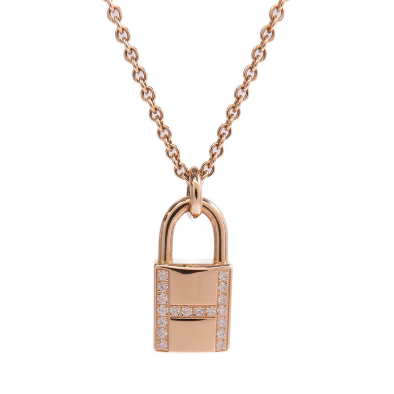 HERMES 18K玫瑰金Kelly Cadenas Pendant鑽石項鍊-2
