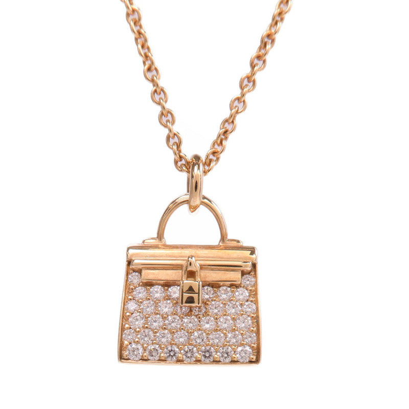 HERMES 18K玫瑰金Amulettes Kelly Pendant鑽石項鍊-2